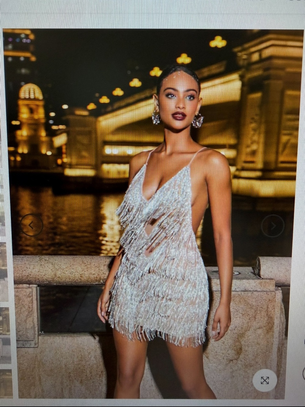 Fringe V-Neck Mini Dress in Silver - Women's Party Dress